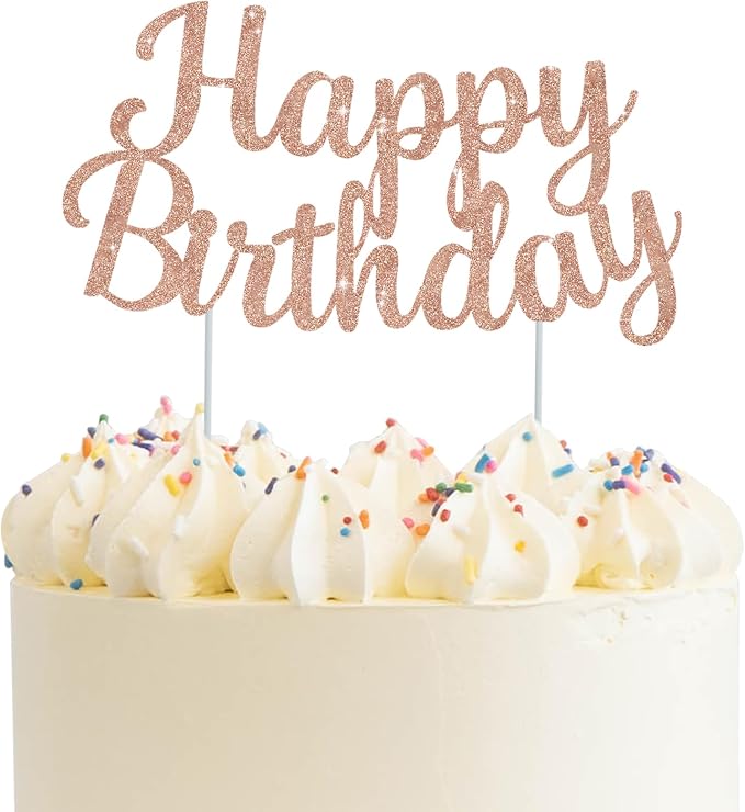 BEISHIDA Rose Gold Happy Birthday Cake Topper, Happy Birthday Cake Bunting Decor,Birthday Party Decoration Supplies，Photo Booth Props