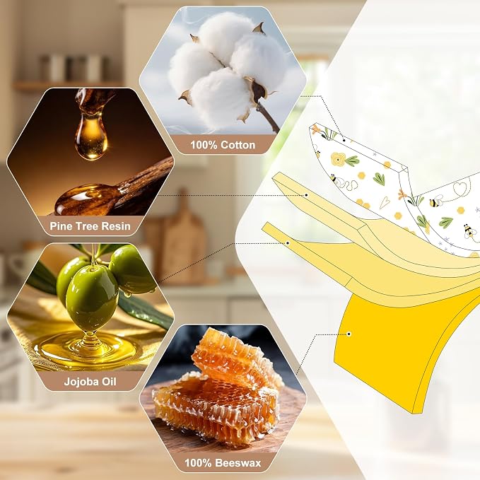 Reusable Beeswax Bowl Covers 3 Pack, 10 Inch (2 Medium)+ 12 Inch Elastic Sourdough Bowl Cover for Bread Proofing, Shower Caps for Bread Proofing Basket, Mixer Bowls