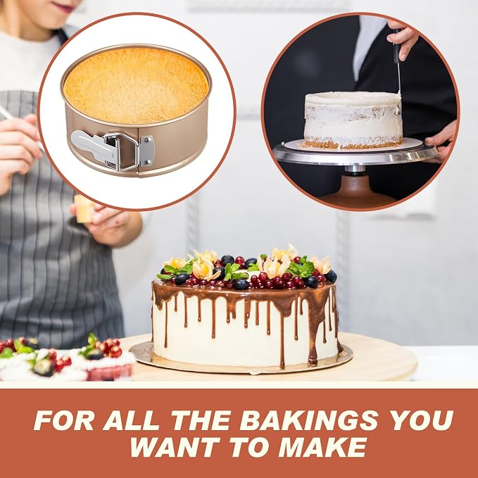 Funnymoom 4 Pcs 6 Inch Non Stick Springform Pan with Removable Bottom Carbon Steel Round Springform Cheesecake Pan with Stainless Steel Spring Buckles for Baking Kitchens Restaurant(Champagne Gold)