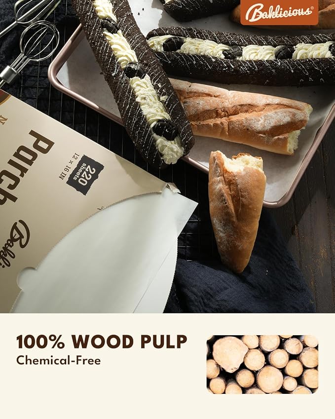 220 Pcs 12x16 In Parchment Paper Sheets, Baklicious Pre-cut Non-Stick Parchment Baking Paper for Air Fryer, Oven, Bakeware, Steaming, Cooking Bread, Cupcake, Meat, Cookies