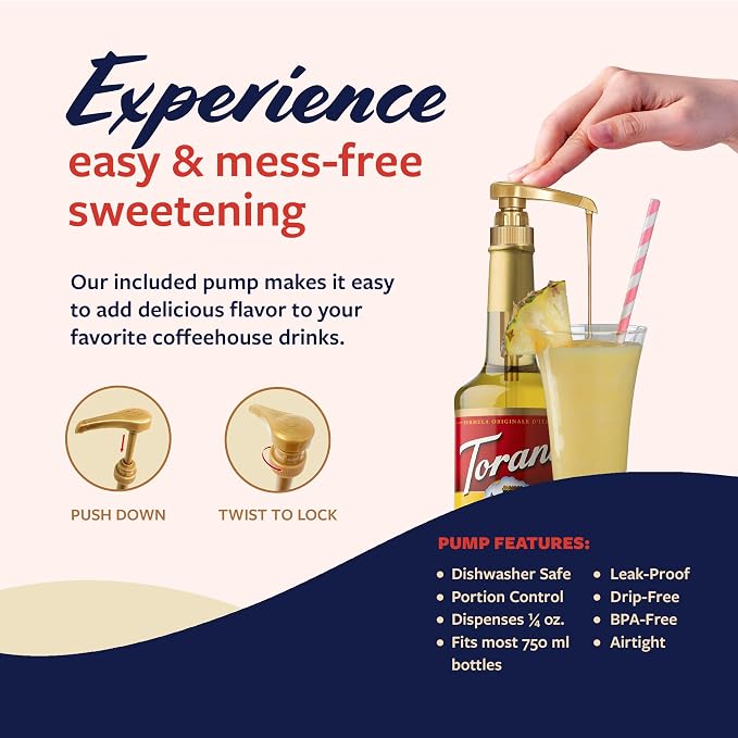 Torani Pineapple Syrup for Drinks, Flavoring for Iced Tea, Lemonade, Sodas, and Cocktails, Pump Included, 25.4 Fl Oz
