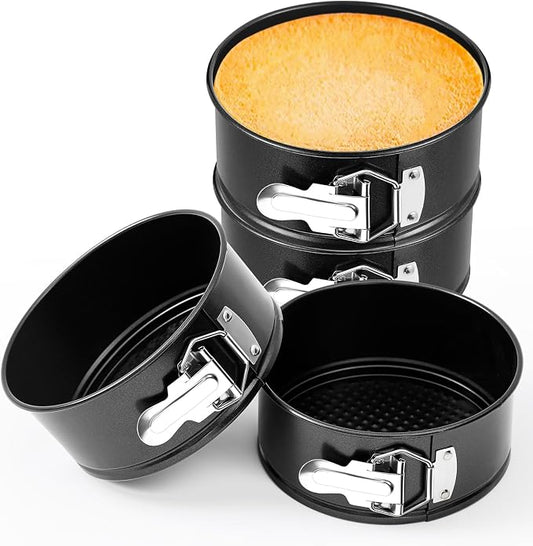 Funnymoom 4 Pcs 6 Inch Non Stick Springform Pan with Removable Bottom Carbon Steel Round Springform Cheesecake Pan with Stainless Steel Spring Buckles for Baking Kitchens Restaurant(Black)