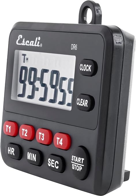 San Jamar Escali Four Channel Digital Kitchen Timer – TMDGTE - Digital Timer for Restaurants, Catering, Multi-Tasking, Kickstand Display, Stopwatch & Clock, 19hr 59min Max, Battery Operated
