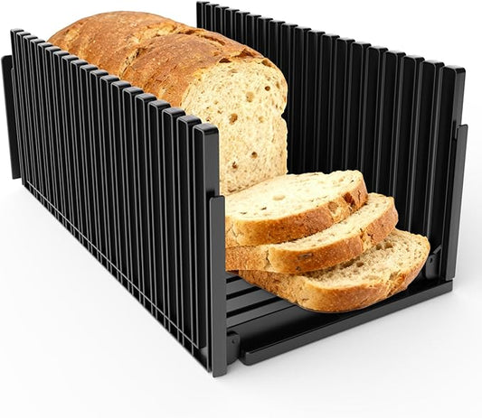 Bread Slicer for Homemade Bread,Adjustable Thickness Slicing Guide,Foldable Portable Bread Cutter Suitability for Homemade Breads,Bagel,Cakes-Kitchen Gadget,Baking Tool & Gift for Mother Father(Black)