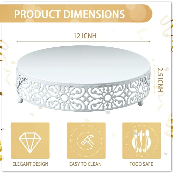 Wenqik 12 Inch Cake Stand Round Metal Cupcake Dessert Wedding Cake Stand Cookies Display Holder Fruit Food Serving Tray for Table Wedding Birthday Anniversary Party Decor (White)