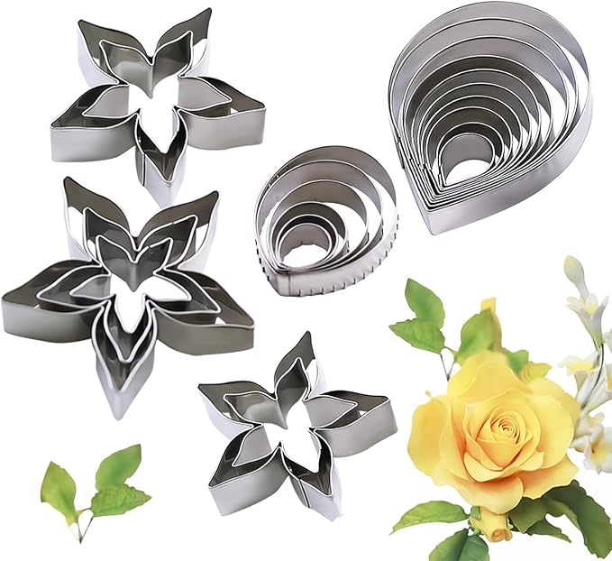 KALAIEN 23pcs/set Rose Petal Cutter Set Gum Paste Fondant Cake Cutters kitchen Supplies Baking Mould
