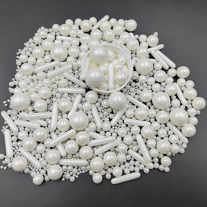 Edible Sprinkles White Pearl Sugar Candy Mix Size Baking Cake Decorations Cupcake Toppers Cookie Decorating Wedding Shower Party Valentine Halloween Christmas Supplies 100g/3.53oz