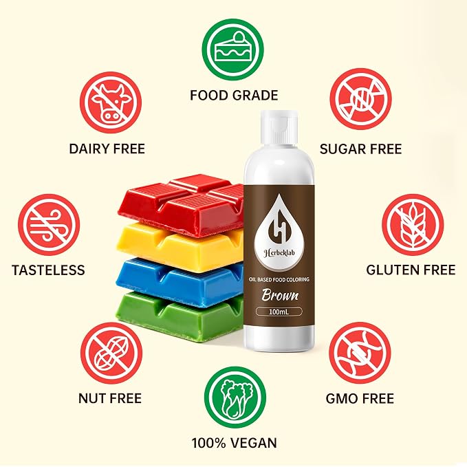 Brown Oil Based Food Coloring for Chocolate – Herbeklab 100ml Professional Concentrated Oil Food Dye for Candy Melts, Chocolate, Cake Pops, Strawberries & Baking