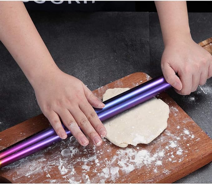 Berglander Rainbow Rolling Pin, 16.7 Inches Stainless Steel Colorful Matte Finish With Rainbow Titanium Plating Rolling Pin For Baking Pizza Dough, Pie, Cookie, Gift Ideas For Bakers.