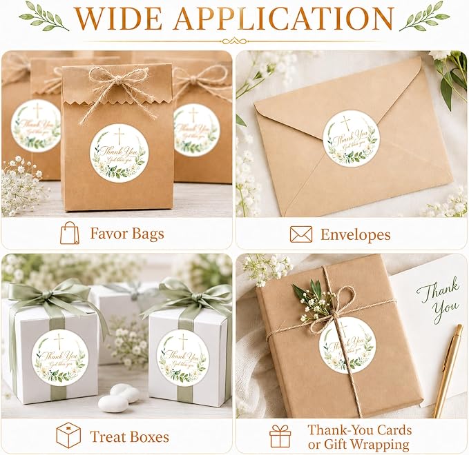 Louise Maelys 120 Pcs Christian Thank You Stickers, 2 Inch God Bless Labels | God Bless You with Cross Floral Design, Church Gifts, Envelopes, Party Favors, Baptism, Small Business Packaging