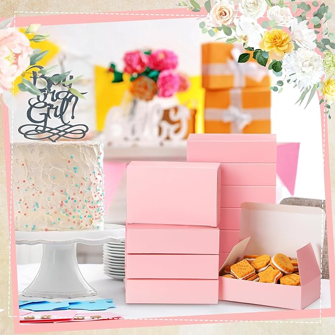FillTouch 36 Pcs Pink Bakery Boxes 5.75 x 2.75 x 1.5 Inch Pink Cookie Boxes Pastry Box for Cupcakes, Desserts, Cookies, Candies Donuts Cookie Containers for Party Favor and Gifts