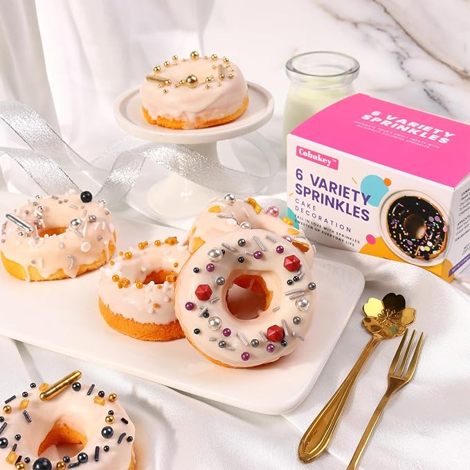 Sprinkles for Cake Decorating, Cupcake, Cookies, Ice Cream Topper, 6 Packs Gold Pearls, Silver Luxury of assorted Sprinkles for Cake Baking, Perfect For Birthdays, Wedding