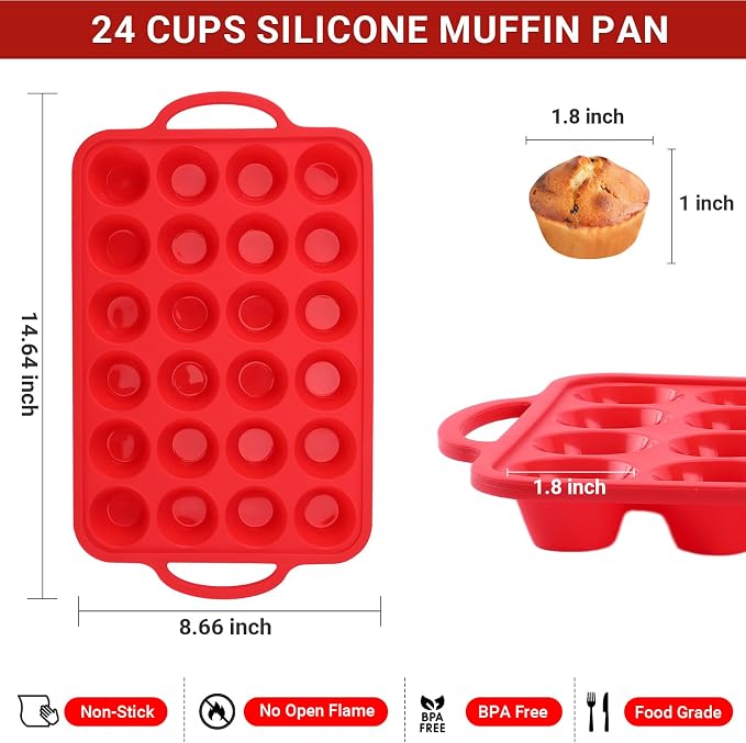 Silicone Mini Muffin Pans for Baking 24 Cup with Steel Frame Non-Stick,2Pack Small Cupcake Pan, BPA Free Food Grade, Easy Release,Dishwasher Oven Freezer Microwave Safe for Muffin Tin Cake Pop Molds