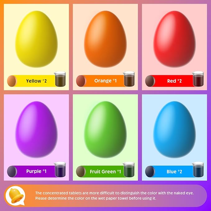 Easter Egg Decorating Kit with 9 Food Coloring Dye Tablets, 68 Stickers, Magic Crayons & 9 Egg Stands | Non-Toxic, Edible Food Dye DIY Craft Set for Easter Celebrations & Party Supplies