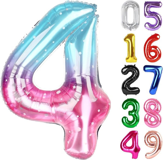Starry Sky Number 4 Balloon 40 Inch, 4th Birthday Party Decorations for Children, Giant 4 Foil Balloon for Party Supplies
