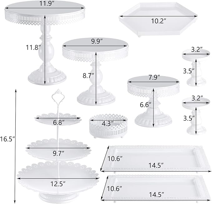 Hedume 10-Set Cake Stands, Metal Cupcake Stand Set with Multiple Combination Styles, Dessert Plate Cake Serving Tray Candy Fruit Display Tower for Wedding, Birthday Party, Anniversary, Baby Shower