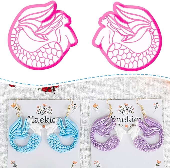 Xaekicr Dragon Mermaid Polymer Clay Cutters Set – Fantasy Clay Earring Cutters for DIY Jewelry Making – Polymer Clay Molds and Clay Tools