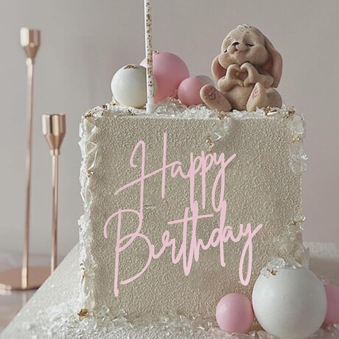 1PCS Happy Birthday Cake Topper, Pink Mirror Acrylic Happy Birthday Cake Toppers Sign Decorations for Girls and Women
