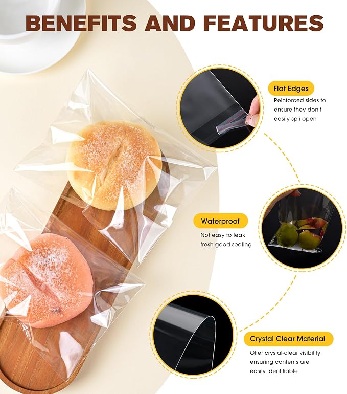300 Pcs Clear Self Sealing Cellophane Bags, 5x7 Inches Cookie Bags Resealable Cellophane Bag for Packaging Cookies, Candy, Gifts, Favors and Products, 3 Mils Individual Self Adhesive Wrappers