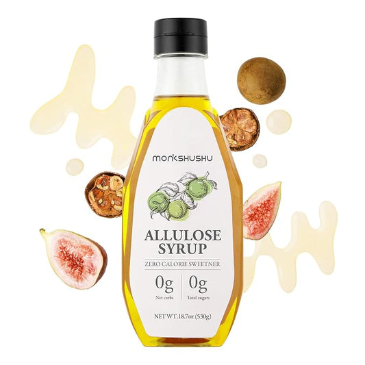 MONKSHUSHU Allulose Syrup 18.7 Fl Oz - Liquid Sweetener for Cooking, Baking, and Drinks - Keto Diet, Vegan friendly, Stevia Blend Thin Syrup - Zero Calorie Sugar Substitute - Monk Fruit - Gluten Free, 0g Net Carbs, Non-GMO