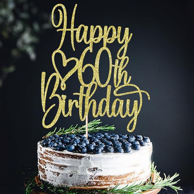 Gold Glitter Happy 60th Birthday Cake Topper - Cheers to 60 Years Cake Topper, 60 & Fabulous Cake Decoration for Hello 60th Birthday Anniversary Party Cake Decorations Supplies