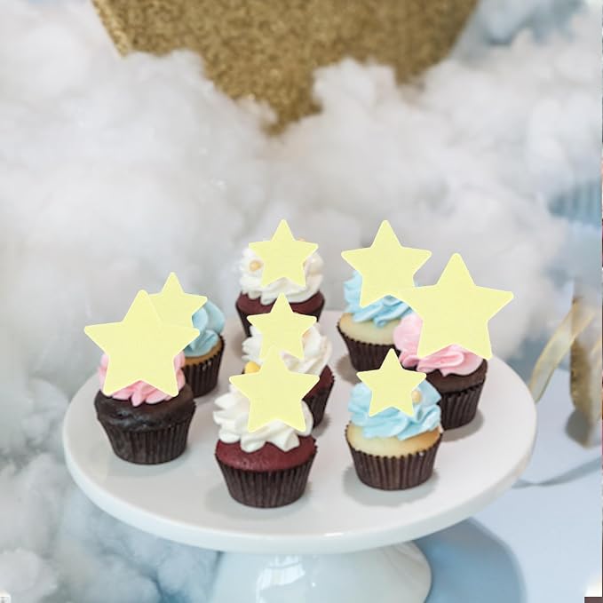 60 PCS Edible Star Cupcake Toppers Edible Stars for Cake Decorating Twinkle Star Cupcake Picks for Wedding Engagement Bridal Shower Birthday Baby Shower Party Cake Food Decorations Supplies Yellow