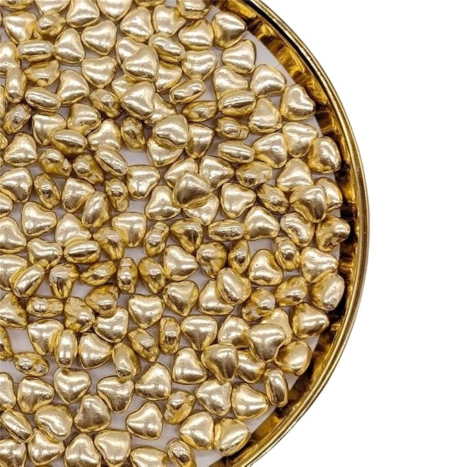NIPEOR Gold Sparking Heart Sprinkles4.6oz/130g,Edible Pearl Candy Wedding Cake Topping Christmas Sprinkles for Cake Decorating,Cupcake Sugar Candy Sprinkles (Golden Sparkling Heart)
