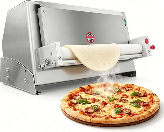 450W Electric Pizza Dough Press Machine, Commercial Dough Sheeter with Adjustable Thickness 1-5.5mm, 260 Pcs/Hour Automatic Pizza Maker with Foot Pedal, for 3-18 Inch Crust, Silver