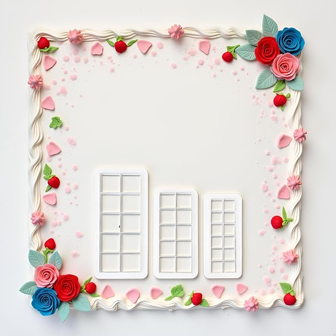 3 Pcs White Square Cookie Cutter Set, Geometric Multicutter Square Cake Fondant Cutter, 3 Size Biscuit Cutters Cake Decorating,Baking Tools Accessories
