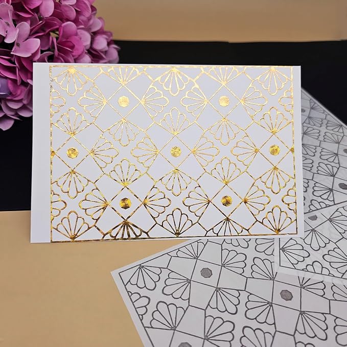 JBQUEEN 3pc Geometric Floral Pattern Background Stick&Shine Foil Transfer Sticker Paper for Handmade Scrapbooking Album Journal Invitation Decoration Metallic Foil Transfer Printing Adhesive Sheets