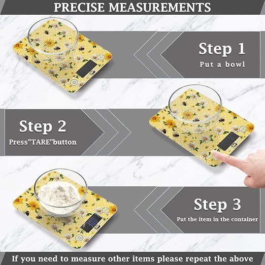 Food Scale Kitchen Scale Food Weight Scales Digital Weight Grams and Ounces Small Electronic Food Scale for Baking Cooking Yellow Dot Bee and Daisy