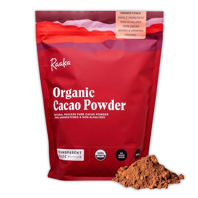 Raaka Organic Cacao Powder - Unsweetened, Non-Alkalized, 32oz Resealable Bag