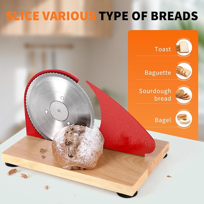 Manual Bread Slicer for Homemade Sourdough Bread, Hand Crank Bread Slicer With Scale Line, Suction Cups and Quality Solid Wood Base, Adjustable Thickness, Evenly Slice