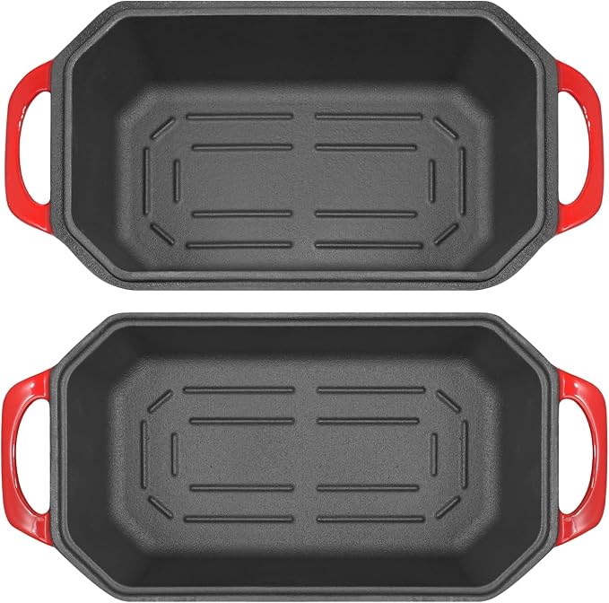 Flavehc Bread Pan Cast Iron Loaf Pan with Lid Bread Loaf Pan 8.5x4.5 Inch Loaf Pan Enameled Cast Iron Sourdough Loaf Pan, Red