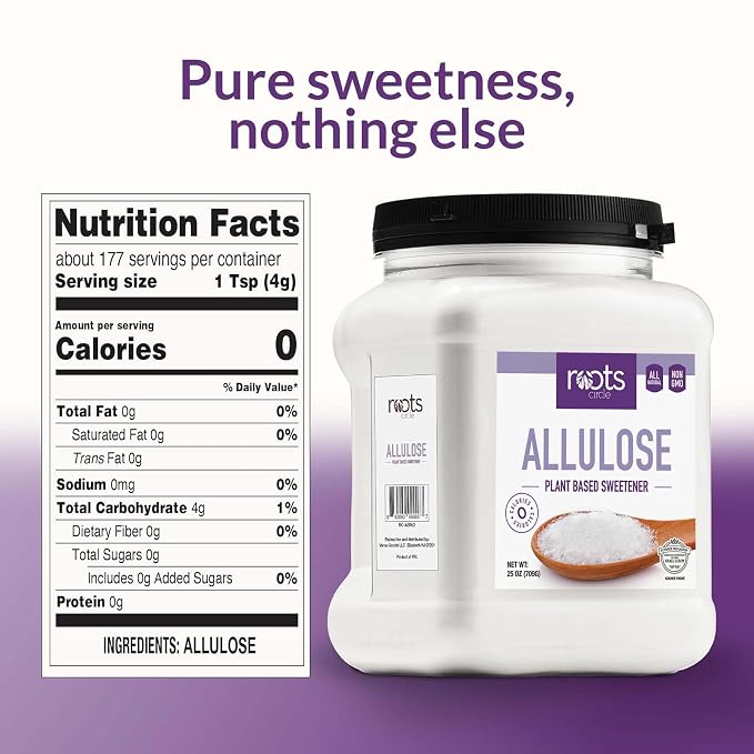 Roots Circle Allulose Plant Based Sweetener - Zero Calorie Sugar Alternative for Baking & Beverages - All-Natural - Kosher, Non-GMO, Gluten-Free (25 ounces)