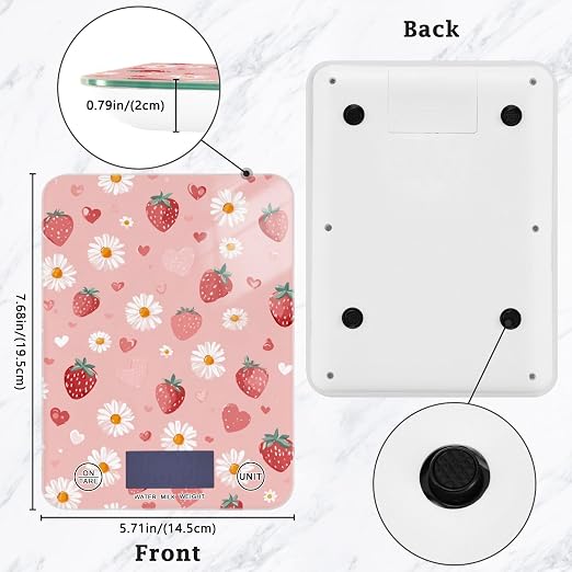 Food Scale Kitchen Scale Food Weight Scales Digital Weight Grams and Ounces Small Electronic Food Scale for Baking Cooking Pink Floral Strawberry Hearts