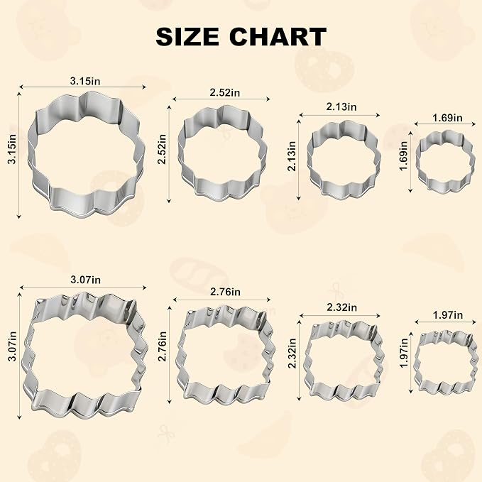 Circle and Square Fancy Plaque Frame Cookie Cutters Shapes Molds - Stainless Steel 8pcs, Fondant Cutters for Baking,Wedding,Birthday,Christmas, for DIY Decorations (Stainless steel)