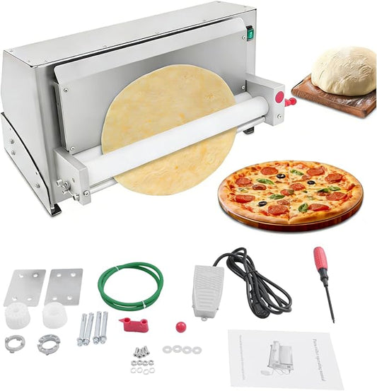 3"-18" Pizza Dough Roller Sheeter, Commercial Automatic Pizza Press Making Rolling Machine with Adjustable Thickness, Electric Pizza Dough Sheeter for Bakeries & Restaurants, 240 PCS per Hour