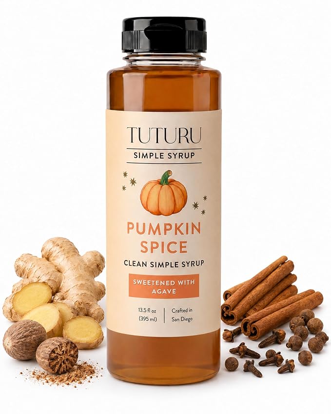 Pumpkin Spice Agave Simple Syrup for Coffee, Cocktails, Matcha - Sweetened with Agave Nectar - Infused with Real Pumpkin Spices - 13.5 oz