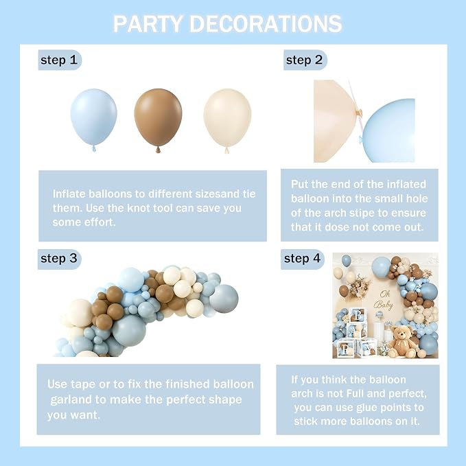 144Pcs Teddy Bear Baby Shower Decorations for Boy - We Can Bearly Wait Party Supplies - Blue Brown Balloon Garland Arch Kit with 4 Baby Boxes for Gender Reveal Backdrop, 1st Birthday
