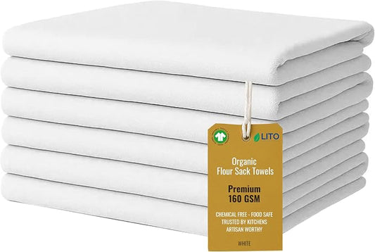 Flour Sack Towels | Tea Towel for Crafts| Kitchen Dish Cotton Blank Towel for Embroidery| Baking Bread Proofing Linen Cover| Super Absorbent Quick Dry| 6 Pack 28"x28" White