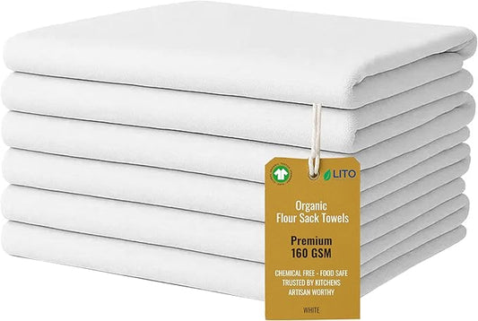 Flour Sack Towels | Tea Towel for Crafts| Kitchen Dish Cotton Blank Towel for Embroidery| Baking Bread Proofing Linen Cover| Super Absorbent Quick Dry| 6 Pack 18"x 28" White