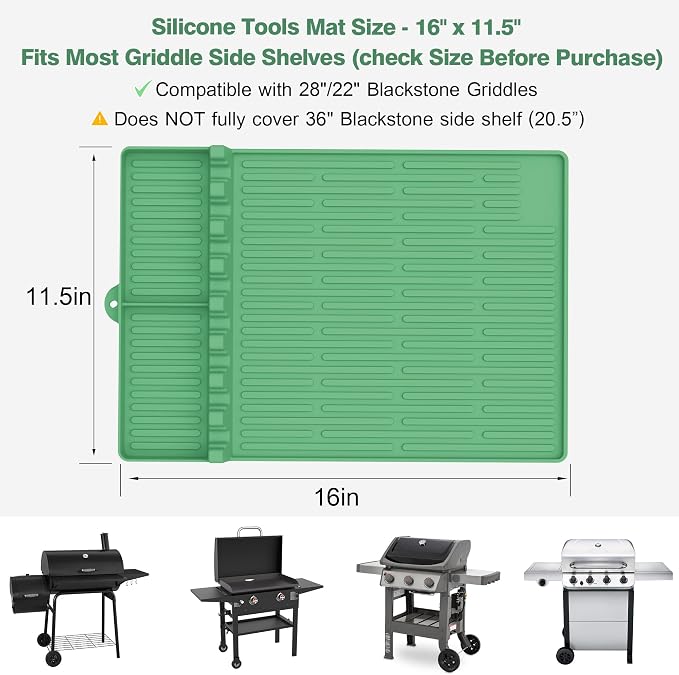 Silicone Griddle Tools Mat for Blackstone - Large Silicone Spatula Mat with Drip Pad - Griddle Mats BBQ Grill Accessories - Blackstone Griddles Accessories, Gifts for Men(Light Green)