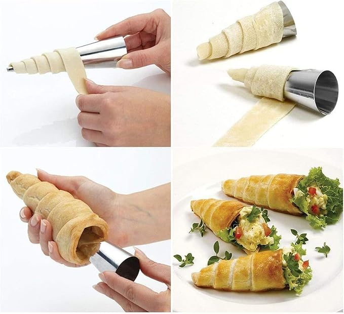 Joyeee 10 Pieces Pastry Cream Horn Molds, Stainless Steel Cannoli Tubes Puff Waffle Cone Pastry Roll Horn, 5 Inch Large Size Croissant Mold Brioche Pans Kitchen Baking Tool, Pastry Baking Molds