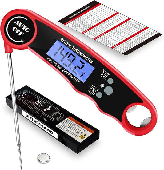 Meat Thermometer Digital, Instant Read Food Thermometer for Cooking Grill BBQ Fryer, Waterproof & Backlit Display Digital Meat Thermometer - Kitchen Gadgets, Turkey Thermometer