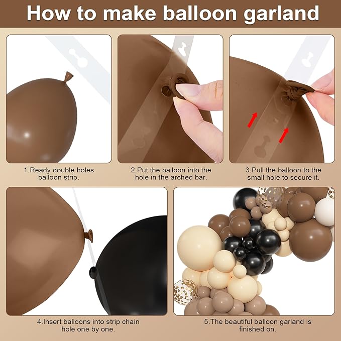 Amandir 153pcs Black Brown Balloon Garland Arch Kit, Different Sizes 18 12 10 5 inch Nude Sand White Latex Metallic Confetti Balloons for Western Country First Rodeo Farm Birthday Party Decorations