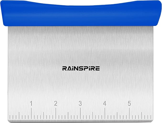 Upgraded 304 Stainless Steel Multi-Purpose Bench Scraper with Measurement Marks, Dishwasher Safe, Dough Cutter for Pizza, Bread and Cookie Dough Vegetable Chopper, Baking Supplies, Dark Blue