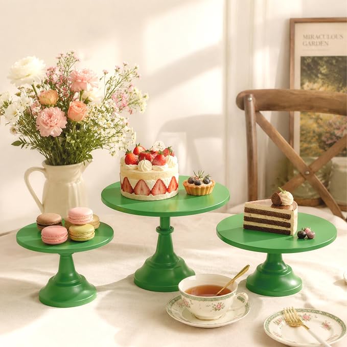 3 Pcs Cake Stand Set Metal Round Cake Holder Cupcake Stands 8/10/12 inch Green Dessert Display Stands Dessert Table Decorations for Birthday Parties, Baby Shower,Wedding Banquets and Anniversary
