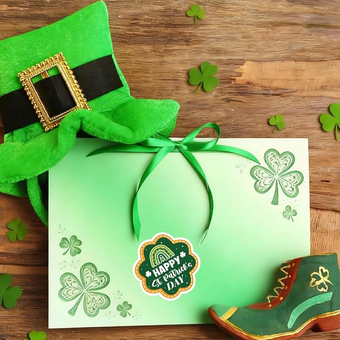 240 PCS Happy St. Patrick's Day Packaging Stickers,Clover Sticker for Small Business Envelopes Shipping Boxes Gift Packaging