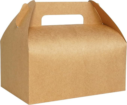 UnicoPak 30 Pack 9x6x6 Kraft Gable Boxes, Food-grade Cardboard Paper Lunch Boxes, Recyclable Gift Boxes with Handles for Treats, Picnic, Takeout Food, Goodie Bags, Sturdy Barn Boxes